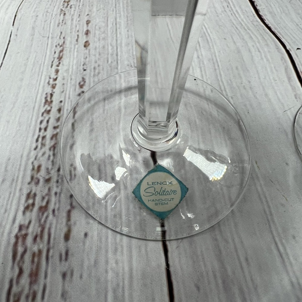 2 Vintage Lenox Solitaire Water Goblets Platinum Trim Fine Crystal USA Set - Picture 3 of 6
